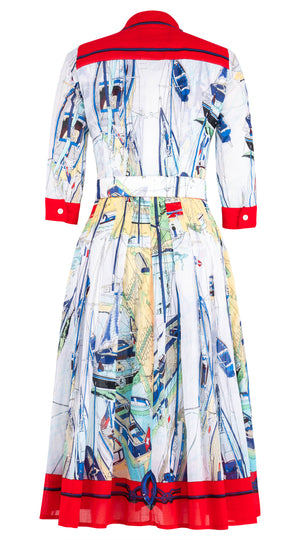Audrey Dress #4 Shirt Collar 3/4 Sleeve Midi Length Cotton Musola (Canne)