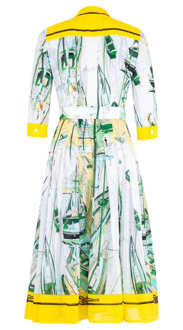 Audrey Dress #4 Shirt Collar 3/4 Sleeve Midi Length Cotton Musola (Canne)