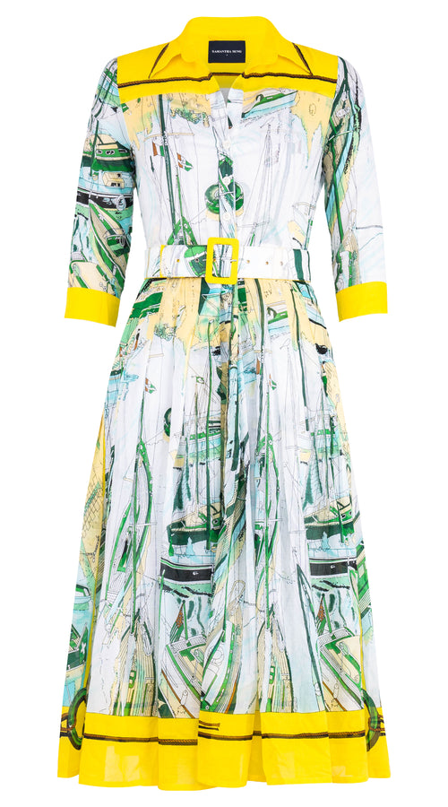 Audrey Dress #4 Shirt Collar 3/4 Sleeve Midi Length Cotton Musola (Canne)