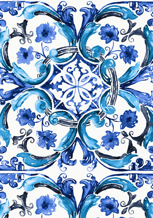 Caribbean Tile_White Blue_Cotton Musola_79y