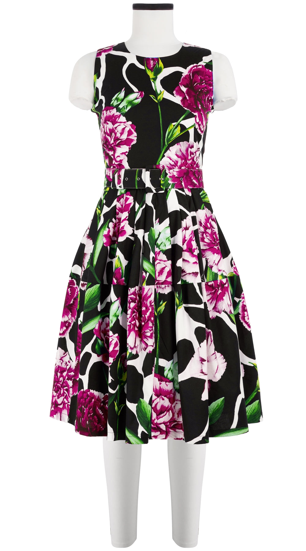 Rachel Dress Crew Neck Sleeveless Regular Length Cotton Stretch (Carnation Giraffe) @3
