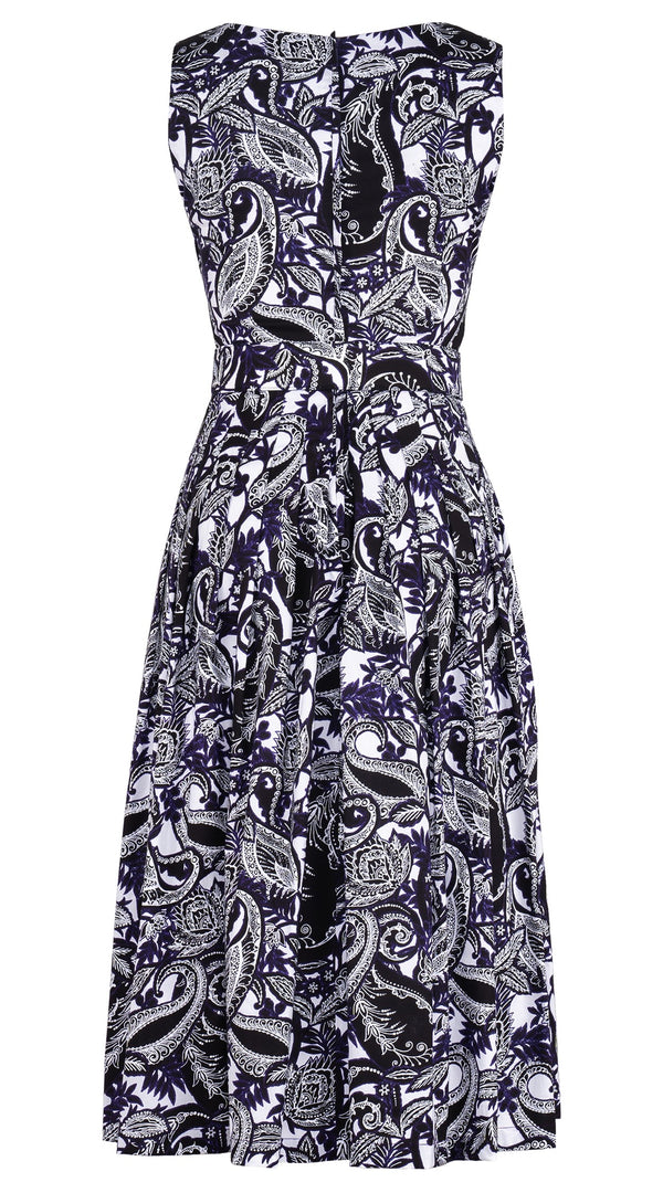 Florance Dress U Neck Sleeveless Midi Length Cotton Stretch (Cachemire Paisley White)