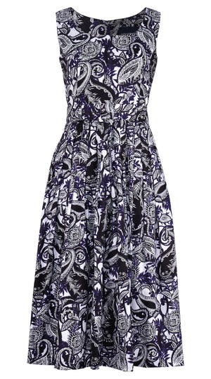 Florance Dress U Neck Sleeveless Midi Length Cotton Stretch (Cachemire Paisley White)