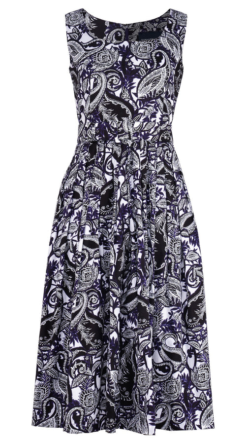 Florance Dress U Neck Sleeveless Midi Length Cotton Stretch (Cachemire Paisley White)