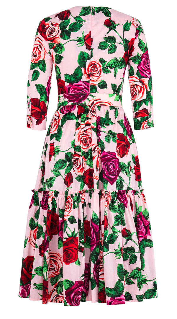 Melanie Dress Crew Neck 3/4 Sleeve Midi Length Cotton Lawn (Charlotte Rose)