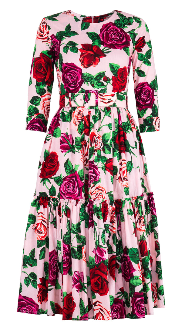 Melanie Dress Crew Neck 3/4 Sleeve Midi Length Cotton Lawn (Charlotte Rose)