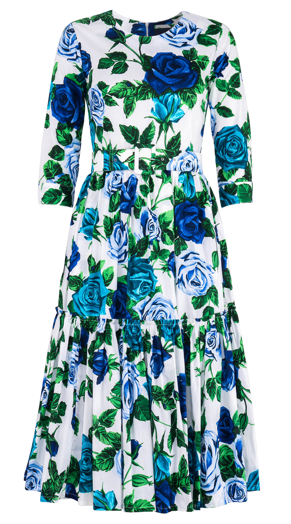 Melanie Dress Crew Neck 3/4 Sleeve Midi Length Cotton Lawn (Charlotte Rose) @10