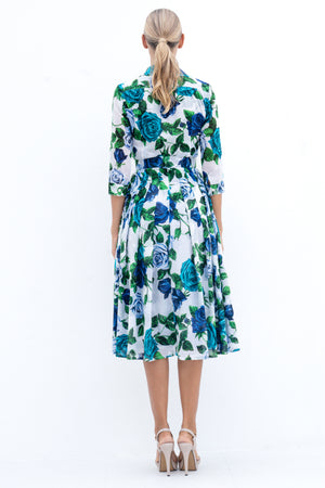 Audrey Dress #4 Shirt Collar 3/4 Sleeve Midi Length Cotton Musola (Charlotte Rose Small)
