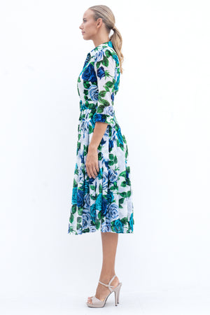 Audrey Dress #4 Shirt Collar 3/4 Sleeve Midi Length Cotton Musola (Charlotte Rose Small)