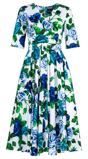 Abelia Dress V Neck 1/2 Sleeve Midi Length Cotton Stretch (Charlotte Rose) @5