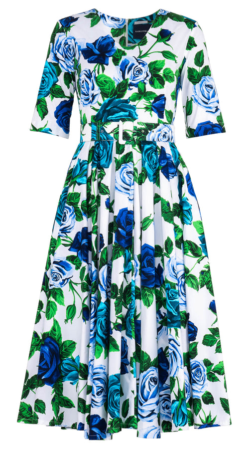 Abelia Dress V Neck 1/2 Sleeve Midi Length Cotton Stretch (Charlotte Rose) @5