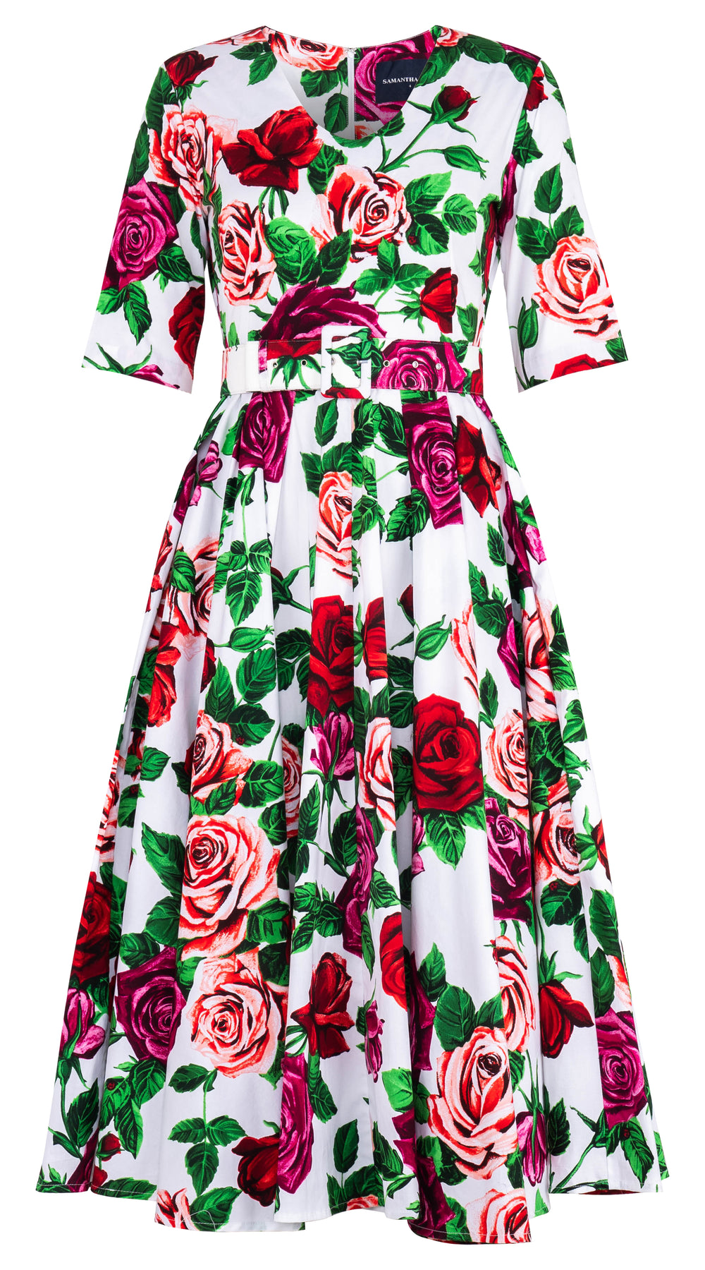 Abelia Dress V Neck 1/2 Sleeve Midi Length Cotton Stretch (Charlotte Rose) @5
