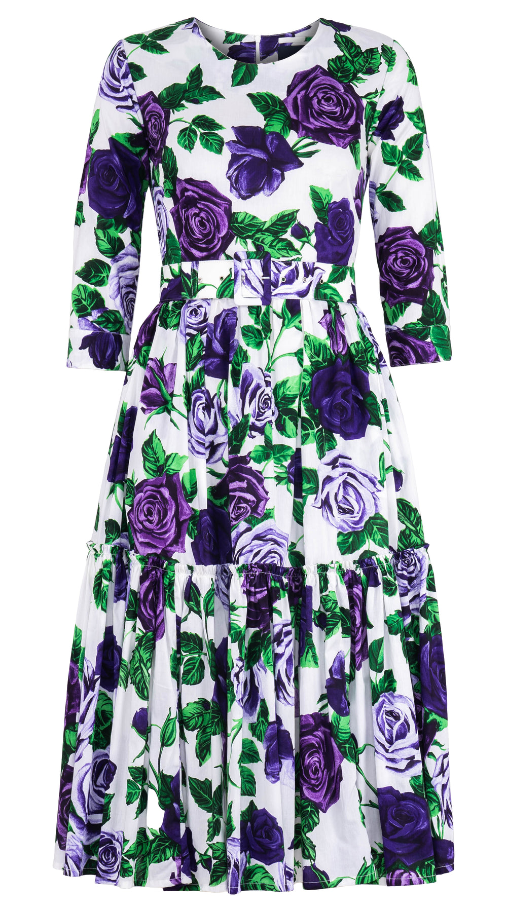 Melanie Dress Crew Neck 3/4 Sleeve Midi Length Cotton Lawn (Charlotte Rose) @10