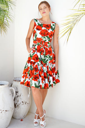 Chelsea Dress Crew Neck Sleeveless Poplin (Poppy Poland Small)