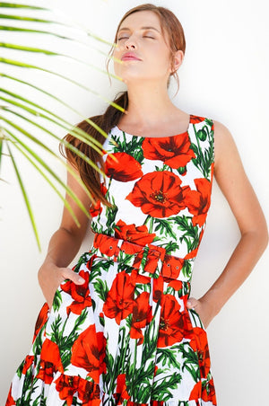 Chelsea Dress Crew Neck Sleeveless Poplin (Poppy Poland Small)
