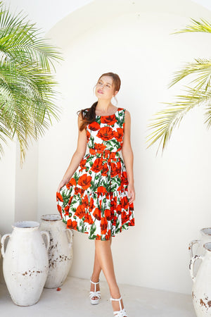 Chelsea Dress Crew Neck Sleeveless Poplin (Poppy Poland Small)