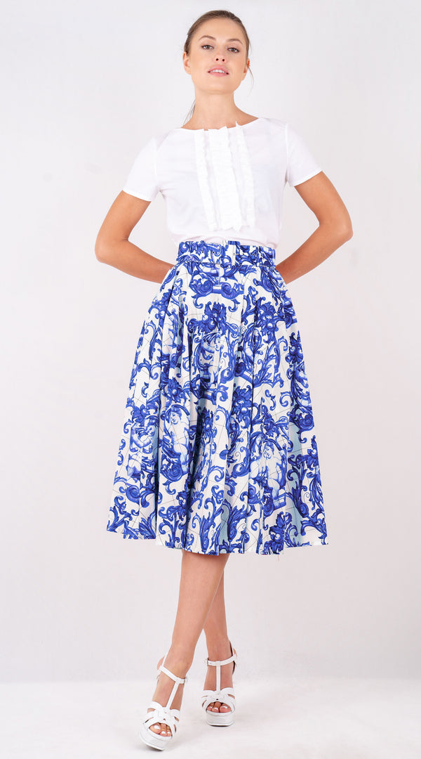 Laurent Skirt Long Length Poplin (Cherub Tile)