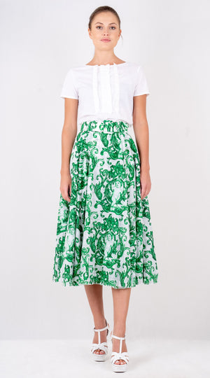 Aster Skirt #1 with Belt Midi Length Cotton Musola (Cherub Tile)
