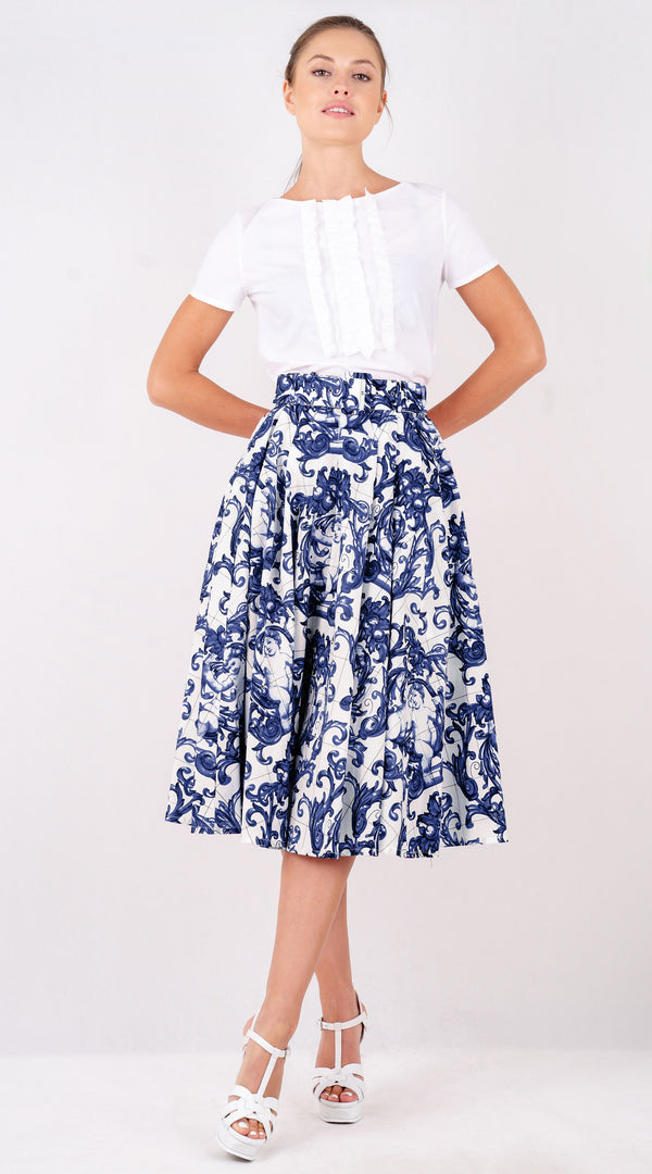 Laurent Skirt Long Length Poplin (Cherub Tile)