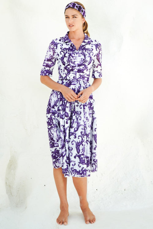 Aster Dress Shirt Collar 1/2 Sleeve Midi Length Cotton Musola (Cherub Tile)