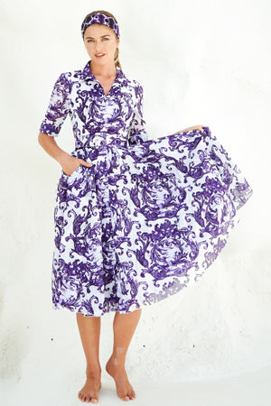 Aster Dress Shirt Collar 1/2 Sleeve Midi Length Cotton Musola (Cherub Tile)