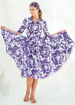 Aster Dress Shirt Collar 1/2 Sleeve Midi Length Cotton Musola (Cherub Tile)