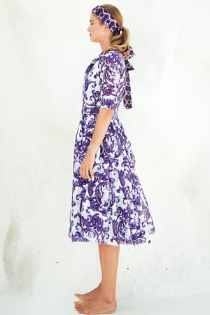 Aster Dress Shirt Collar 1/2 Sleeve Midi Length Cotton Musola (Cherub Tile)