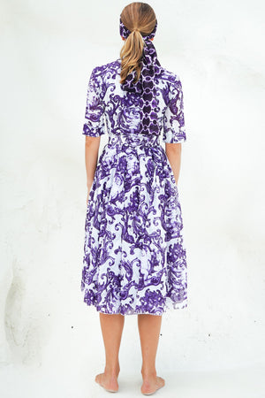 Aster Dress Shirt Collar 1/2 Sleeve Midi Length Cotton Musola (Cherub Tile)
