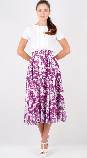 Aster Skirt #1 with Belt Midi Length Cotton Musola (Cherub Tile)