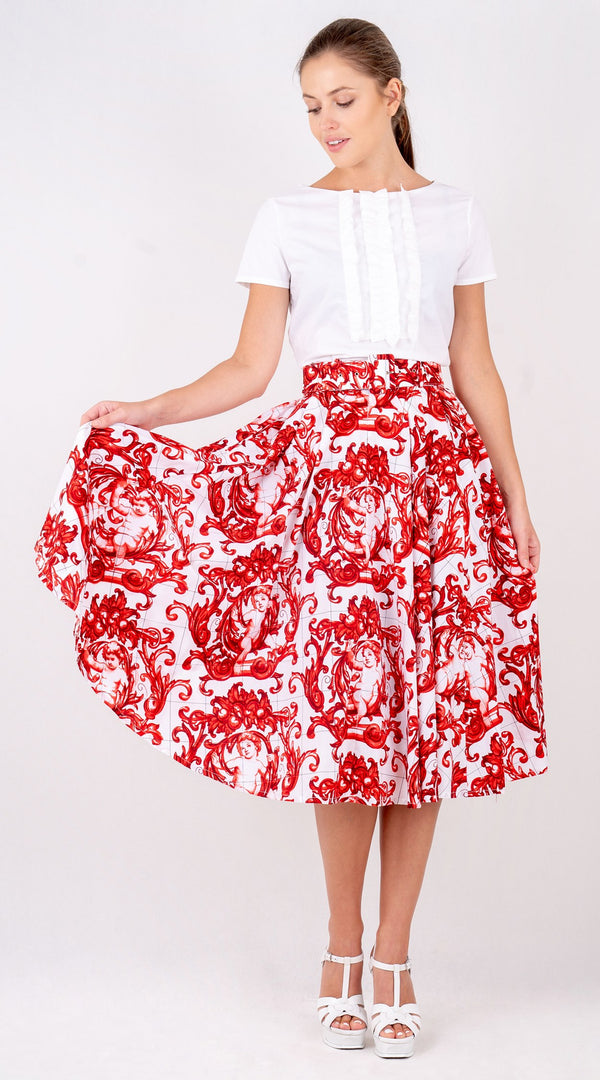 Laurent Skirt Long Length Poplin (Cherub Tile)