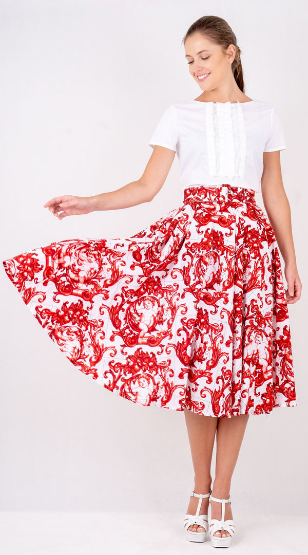 Laurent Skirt Long Length Poplin (Cherub Tile)