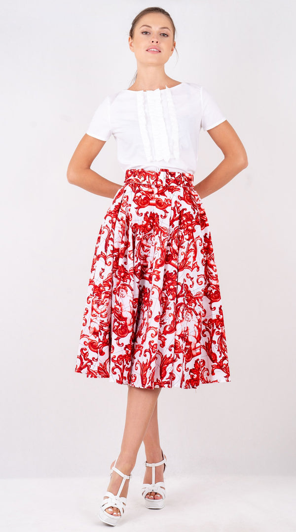 Laurent Skirt Long Length Poplin (Cherub Tile)