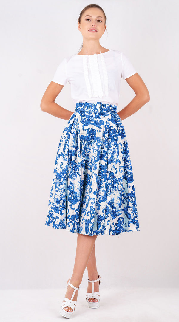 Laurent Skirt Long Length Poplin (Cherub Tile)