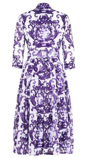 Audrey Dress #4 Shirt Collar 3/4 Sleeve Midi Length Cotton Musola (Cherub Tile)