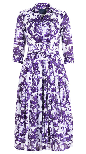 Audrey Dress #4 Shirt Collar 3/4 Sleeve Midi Length Cotton Musola (Cherub Tile)