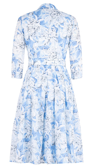 Audrey Dress #4 Shirt Collar 3/4 Sleeve Midi Length Musola (Chrysanthemum Flower)