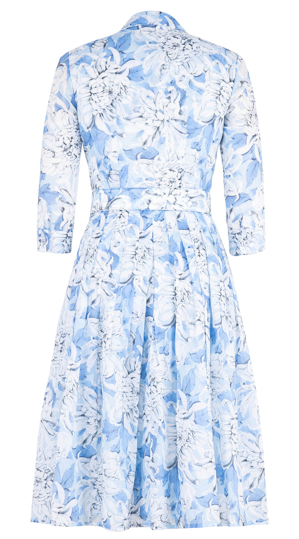Audrey Dress #4 Shirt Collar 3/4 Sleeve Midi Length Musola (Chrysanthemum Flower)