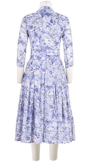 Audrey Dress #4 Shirt Collar 3/4 Sleeve Midi Length Cotton Musola (Chrysanthemum Flower Big)