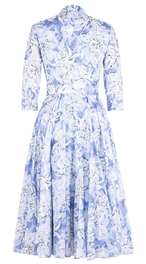 Aster Dress Shirt Collar 3/4 Sleeve Midi Length Cotton Musola (Chrysanthemum Flower)