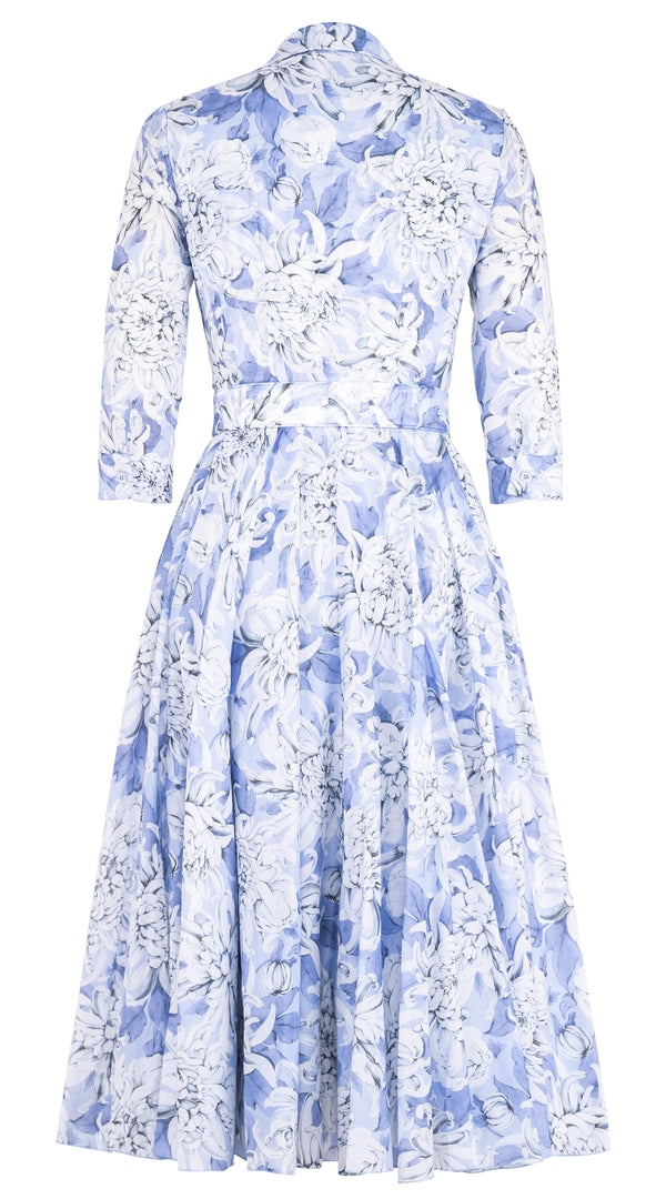 Aster Dress Shirt Collar 3/4 Sleeve Midi Length Cotton Musola (Chrysanthemum Flower)