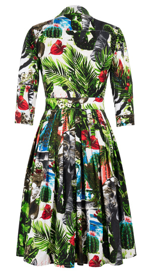 Audrey Dress #1 Shirt Collar 3/4 Sleeve Long Length Cotton Stretch (Congo Jungle)