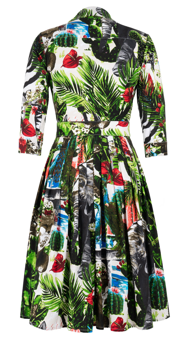 Audrey Dress #1 Shirt Collar 3/4 Sleeve Long Length Cotton Stretch (Congo Jungle)