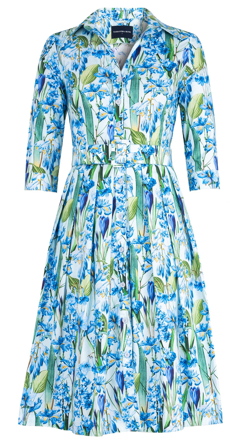 Audrey Dress #4 Shirt Collar 3/4 Sleeve Long Length Cotton Stretch (Crocus Hyacinth Pastel)