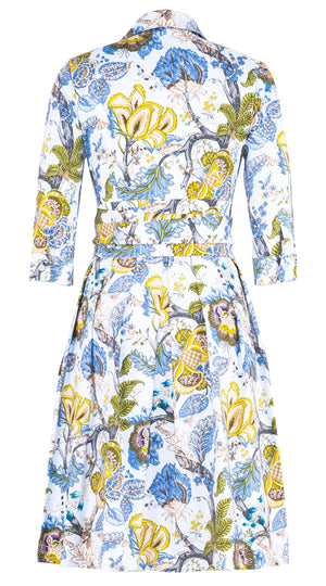 Audrey Dress #1 Shirt Collar 3/4 Sleeve Regular Length Cotton Stretch (Darts Hill Garden)