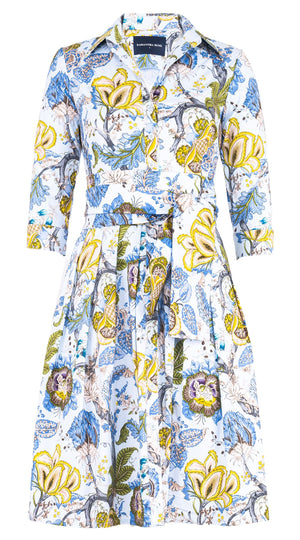 Audrey Dress #1 Shirt Collar 3/4 Sleeve Regular Length Cotton Stretch (Darts Hill Garden)