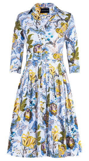 Audrey Dress #2 Shirt Collar 3/4 Sleeve Long Length Cotton Stretch (Darts Hill Garden)