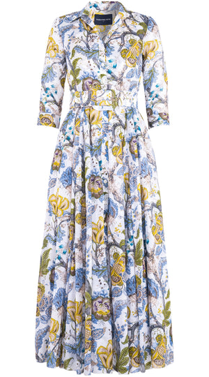 Aster Dress Shirt Collar 3/4 Sleeve Maxi Length Cotton Musola (Darts Hill Garden)