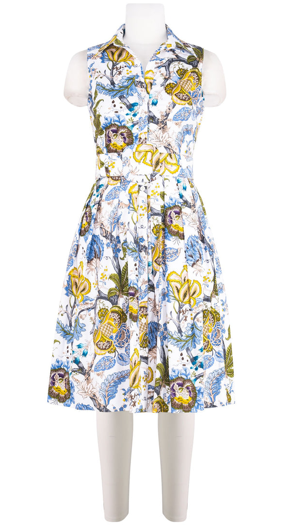Audrey Dress #1 Shirt Collar Sleeveless Regular Length Cotton Stretch (Darts Hill Garden)