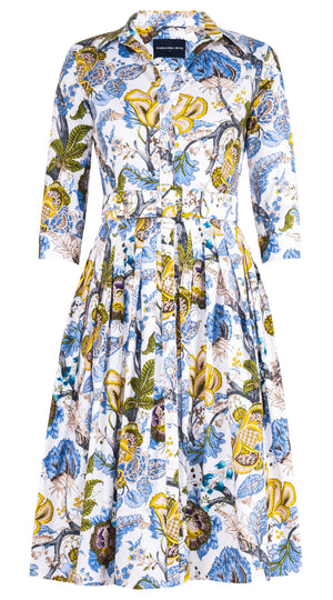 Audrey Dress #2 Shirt Collar 3/4 Sleeve Long Length Cotton Stretch (Darts Hill Garden)