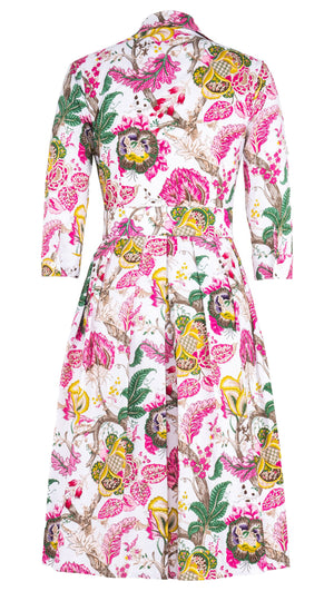 Audrey Dress #1 Shirt Collar 3/4 Sleeve Long Length Cotton Stretch (Darts Hill Garden)